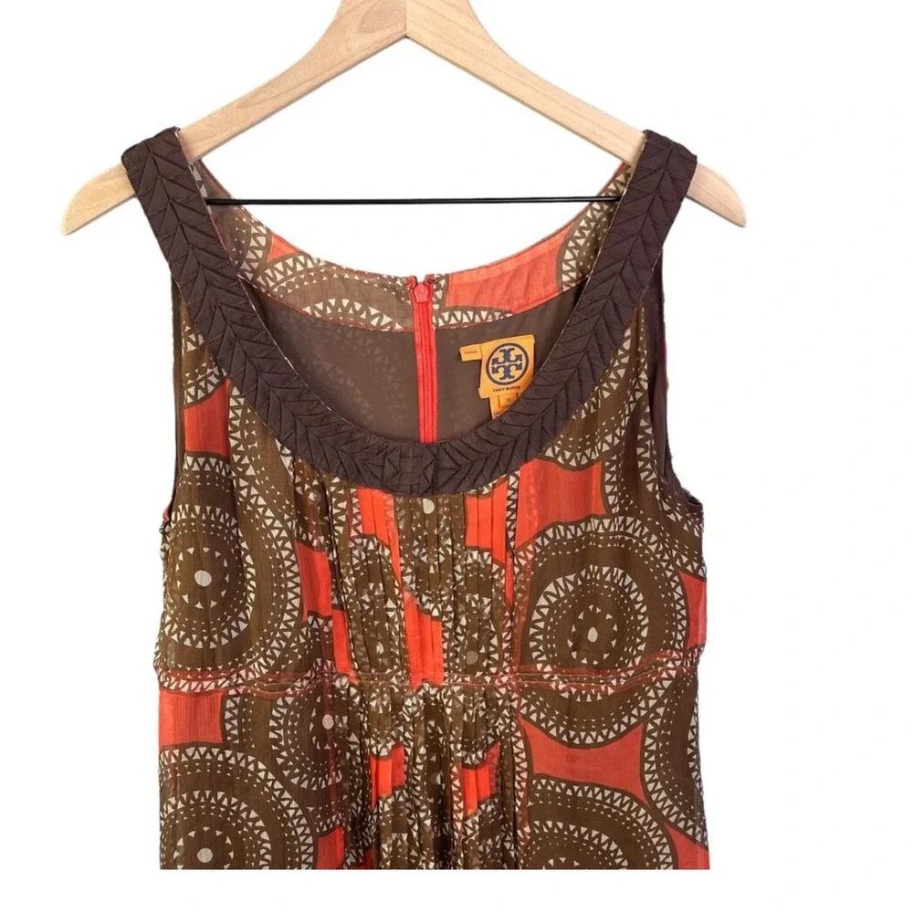 Tory Burch Silk‎ Medallion Print Sleeveless Dress Orange Brown Size 12